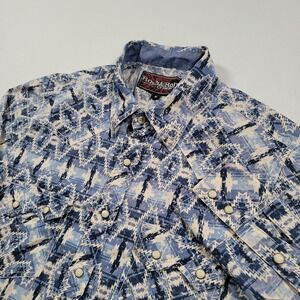 Rock and Roll Denim Mens Modern Fit Aztec Pearl Snap Western Shirt Turquoise M